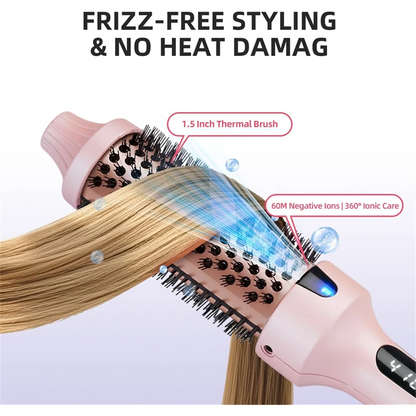 2025+Thermal Brush Curling Brush, Negative Ionic Heated Thermal Round Brush for Blowout Look, Curling & Straightener EU Plug