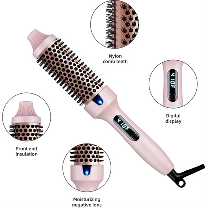 2025+Thermal Brush Curling Brush, Negative Ionic Heated Thermal Round Brush for Blowout Look, Curling & Straightener EU Plug